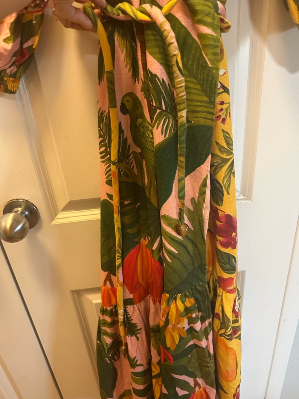 Farm Rio Mixed Prints Linen Blend Wrap Midi Dress – Multi (Size M) - Picture 7 of 10